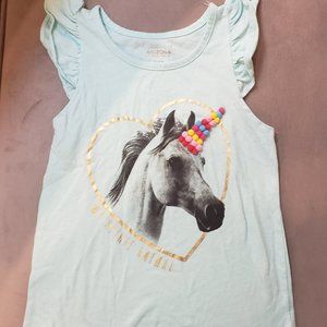 Arizona Jean CO Girls Flutter Sleeve Graphic  Tank  Size 7/8  Blue